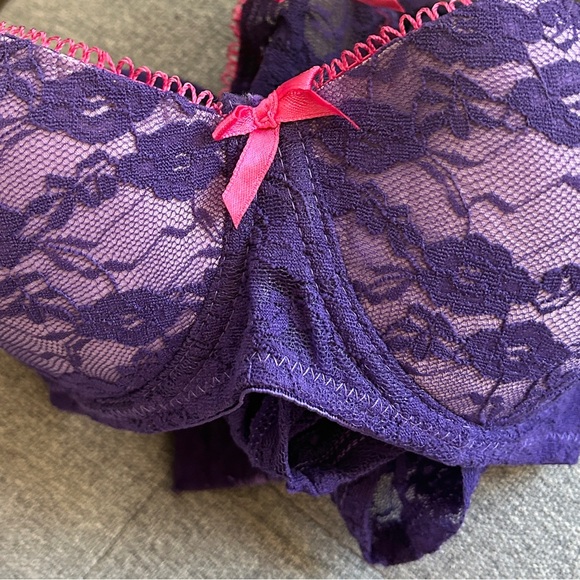 Tango Bra/Panty Set:32B/Sm Purple Lace with Pink Trim NWT - Picture 4 of 6